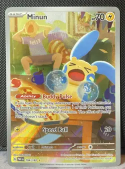 Pokemon TCG Minun Full Art Holo Card Illustration Rare, 194/182, Paradox Rift - Image 1
