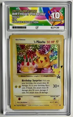 Pokemon TCG Birthday Pikachu #24 Celebrations Graded Ace 10 Gem Mint - Image 1