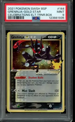 2021 POKEMON SWSH CELEBRATIONS ETB PROMO #144 GRENINJA-GOLD STAR PSA 9 - Image 1