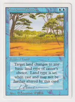 Signed Phantasmal Terrain LP Revised Artist Dameon Willich 1994 WOTC MTG Magic! - Image 1