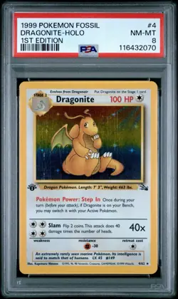 Pokemon Dragonite Fossil Holo 1st Edition 4/62 PSA 8 1999 Card - Image 1
