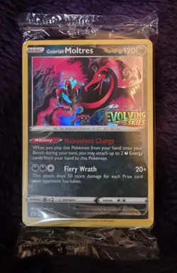 Galarian Moltres Evolving Skies SWSH125 Prerelease Promo Holo Sealed Pokemon TCG - Image 1