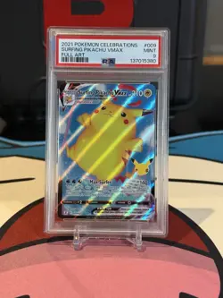2021 POKEMON CELEBRATIONS 009 FULL ART/SURFING PIKACHU VMAX PSA 9 - Image 1