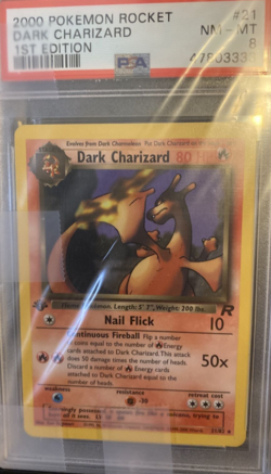 Pokemon Dark Charizard 1st Edition Non-Holo Rare 21/82 Team Rocket PSA 8 NM-MT - Image 1