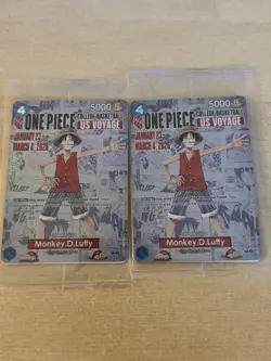 TWO 2x One Piece Monkey.D.Luffy College Basketball US Voyage Promo Card Sealed - Image 3