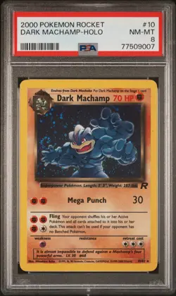 SWIRL 🌀 Dark Machamp 10/82 Team Rocket Holographic Graded Pokemon Card PSA 8 🌀 - Image 1