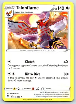 Talonflame - Evolving Skies 140/203 Rare Tika Matsuno Pokemon TCG Card NM - Image 1