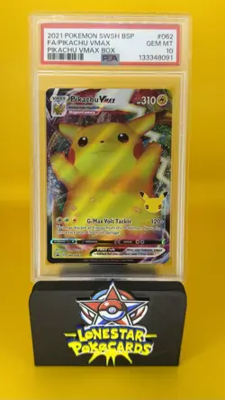 PSA 10 MINT Pikachu VMAX FA Celebrations Black Star Promo Pokemon Card SWSH062 - Image 1