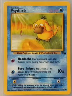 Pokemon TCG Psyduck 53/62 Common Fossil Set Unlimited WOTC Trading Card - Image 1