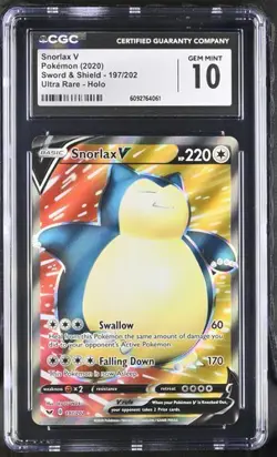CGC 10 SNORLAX V 197 SWORD & SHIELD POKEMON GEM MINT - Image 1