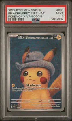 2023 POKEMON SVP POKEMON X VAN GOGH PROMO #085 PIKACHU WITH GREY FELT HAT PSA 9 - Image 1