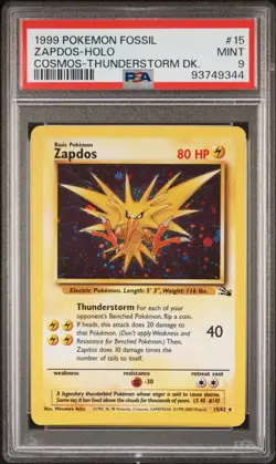 PSA 9 1999 Zapdos Holo Fossil Cosmos Thunderstorm DK #15 Pokemon TCG - Image 1