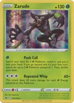 x1 Zarude - 019/198 - Holo Rare Pokemon SS06 Chilling Reign M/NM - Image 1