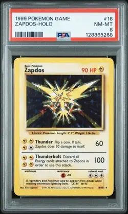 1999 Pokemon Game Zapdos Holo Base Set 16/102 PSA 8 NM MT - Image 1