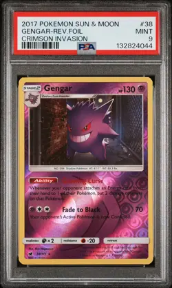2017 POKEMON SUN & MOON CRIMSON INVASION #38 GENGAR-REVERSE FOIL PSA 9 - Image 1