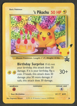 Pokemon TCG: Birthday Pikachu 24 Celebrations 25th Anniversary Black Star Promo - Image 1