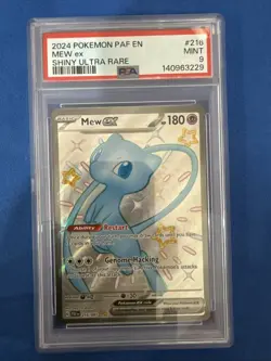 Pokemon Mew EX TCG Full Art Shiny Ultra Rare Card Paldean Fates 216/091 PSA 9 - Image 1