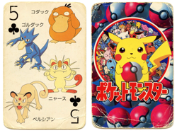 1998 Vintage Psyduck/Meowth 5 of Clubs Pokemon Televi-kun Poker Playing Card - Image 1