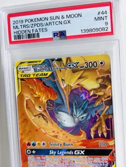 2019 Moltres & Zapdos & Articuno GX Tag Team #44 Hidden Fates PSA 9 Pokemon Card - Image 1