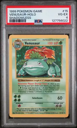 1999 POKEMON BASE SET SHADOWLESS #15 VENUSAUR-HOLO PSA 4 - Image 1
