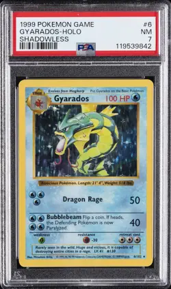 1999 POKEMON BASE SET SHADOWLESS #6 GYARADOS-HOLO PSA 7 - Image 1