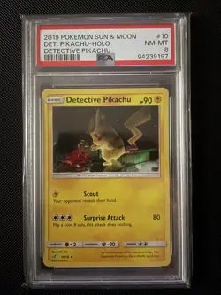 Pokemon PSA 8 PIKACHU SM190 - DETECTIVE PIKACHU - 2019 HOLO PROMO - NM/MINT - Image 1