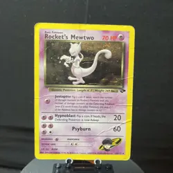 Pokemon TCG Rocket's Mewtwo 14/132 Gym Challenge Holo 2000 - HP/DMG with Swirl! - Image 1