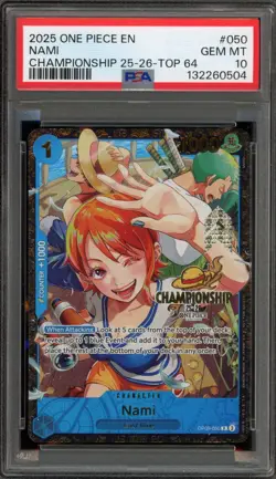 One Piece CCG Nami Championship '25-26 Top 64 OP09-050 PSA 10 Gem Mint - Image 1