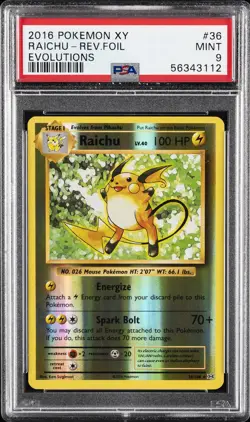 2016 POKEMON XY EVOLUTIONS #36 RAICHU-REVERSE FOIL PSA 9 - Image 1