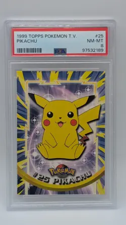 1999 Topps Pokemon T.V. #25 Pikachu Blue Logo PSA 8 NM-MT! - Image 1