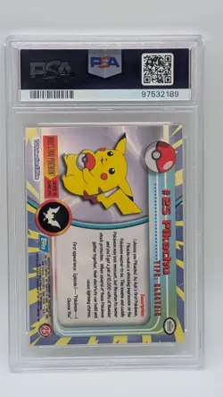 1999 Topps Pokemon T.V. #25 Pikachu Blue Logo PSA 8 NM-MT! - Image 2