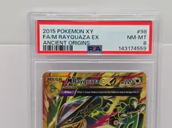 Pokemon 2015 XY Ancient Origins #98 Full Art M Rayquaza EX PSA 8 - Image 2