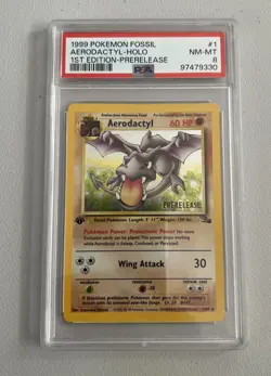 Aerodactyl 1st Edition RARE Prerelease POKEMON Card PSA 8 NM-MT FOSSIL Holo 1/62 - Image 1