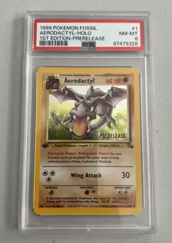 Aerodactyl 1st Edition RARE Prerelease POKEMON Card PSA 8 NM-MT FOSSIL Holo 1/62 - Image 1