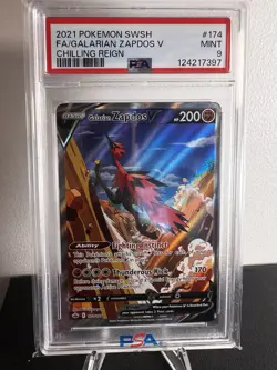 Pokemon Galarian Zapdos v Chilling Reign Alternate Full Art Card 174/198 PSA 9 - Image 1