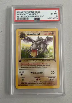 Aerodactyl 1st Edition RARE Prerelease POKEMON Card PSA 8 NM-MT FOSSIL Holo 1/62 - Image 1