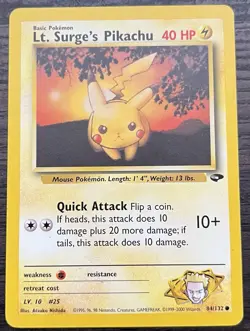 Lt. Surge's Pikachu 84/132 Pokemon TCG WOTC Gym Challenge Common LP - Image 1