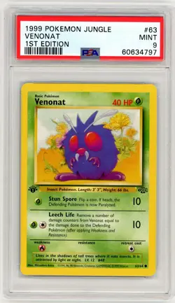 1999 Pokemon Jungle #63 Venonat 1st Edition PSA 9 - Image 1