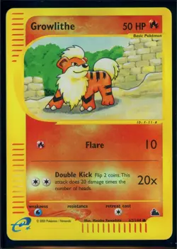 Pokemon SKYRIDGE - #62/144 Growlithe - Reverse Holo - ENG - Damaged - Image 1