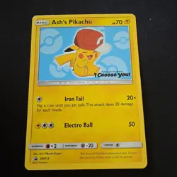Ash’s Pikachu SM113 Ultra Rare Non Holo Exclusive Promo Pokemon Card - Image 1