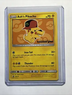 Pokemon Pikachu TCG Ash's SM 110 I Choose You Rare Pikachu Card, Sun, And Moon - Image 1