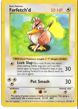 Farfetch'd Shadowless 27/102 Base Set Pokemon Card - Image 1