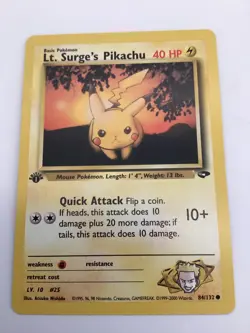 2000 Pokemon Pikachu TCG Lt. Surge's 1st Edition Gym Challenge Card 84/132 - Image 1