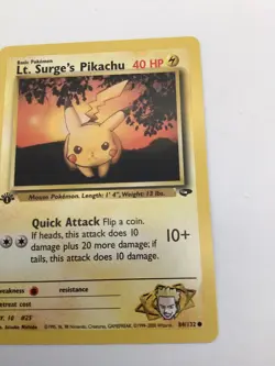 2000 Pokemon Pikachu TCG Lt. Surge's 1st Edition Gym Challenge Card 84/132 - Image 5