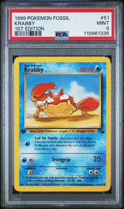 Pokemon TCG Fossil Krabby 1st Edition 1999 PSA 9 #51/62 Regular Common - Image 1