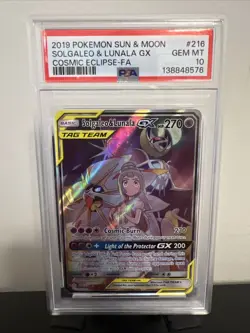 Pokemon Card Solgaleo & Lunala GX 216/236 PSA 10 Gem Mint Cosmic Eclipse Alt Art - Image 1