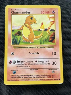Shadowless Charmander 46/102 Base Set Rare Vintage 1999 Pokemon Card MP - Image 1