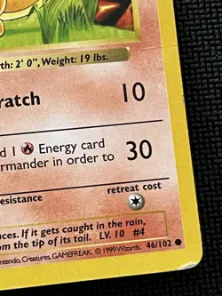 Shadowless Charmander 46/102 Base Set Rare Vintage 1999 Pokemon Card MP - Image 2