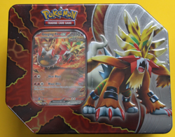 POKEMON PARADOX DESTINIES TIN GOUGING FIRE EX SEALED - Image 1
