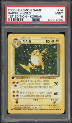 2000 Pokemon KOREAN 1st Edition Base Set Raichu Holo 14/102 PSA 9 MINT - Image 1